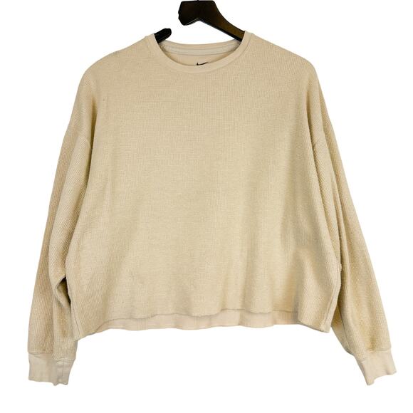 Nike Tops - Nike Womens Waffle Grid Relaxed Fit Pullover Sweatshirt Beige DM1648 - M